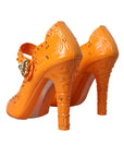 Dolce & Gabbana Orange CINDERELLA Floral Crystal Pumps Shoes