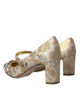 Dolce & Gabbana Gold Jacquard Crystal Mary Janes Pumps Shoes