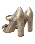 Dolce & Gabbana Gold Jacquard Crystal Mary Janes Pumps Shoes