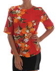 Dolce & Gabbana Orange Print Crystal-Embellished Blouse
