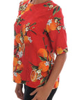 Dolce & Gabbana Orange Print Crystal-Embellished Blouse