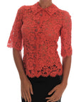 Dolce & Gabbana Orange Crystal Buttons Floral Lace Blouse