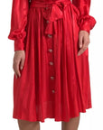 Dolce & Gabbana Red Button Down Belted Midi Satin Silk Dress