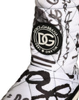 Dolce & Gabbana White Padded Logo Print Mid Calf Boots Shoes