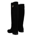 Dolce & Gabbana Black Suede Leather Knee High Boots Shoes