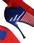 Dolce & Gabbana Red Blue Stretch Sock Style Ankle Boots Logo Shoes