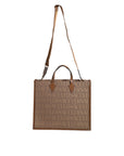 Versace Brown Top Handle Jacquard Leather Logo Crossbody Tote Bag