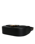 Versace Black Grainy Calf Leather Logo Crossbody Shoulder Bag