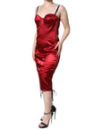 Dolce & Gabbana Red Bustier Corset Lace Bodycon Midi Dress
