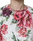 Dolce & Gabbana White Peony Lace Short Sleeves Blouse Top