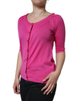Dolce & Gabbana Pink Wool Button Down Short Sleeve Blouse Top
