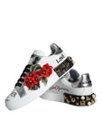 Dolce & Gabbana White Leather Floral Studded Sneakers Shoes