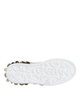 Dolce & Gabbana White Leather Floral Studded Sneakers Shoes