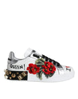 Dolce & Gabbana White Leather Floral Studded Sneakers Shoes