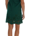 Dolce & Gabbana Green Floral Cutout Silk Wool Dress