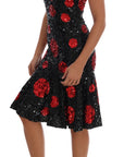 Dolce & Gabbana Black Red Polka Sequined Shift Dress