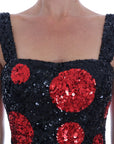 Dolce & Gabbana Black Red Polka Sequined Shift Dress