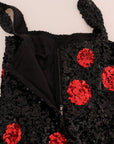 Dolce & Gabbana Black Red Polka Sequined Shift Dress