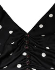 Dolce & Gabbana Black Silk Polka Dot Vneck Tassel Midi Dress