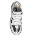 Dolce & Gabbana White Silver Leather Low Top Sneakers Shoes