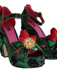 Dolce & Gabbana Green Brocade Snakeskin Roses Crystal Shoes