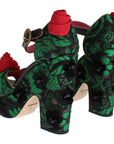 Dolce & Gabbana Green Brocade Snakeskin Roses Crystal Shoes