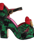 Dolce & Gabbana Green Brocade Snakeskin Roses Crystal Shoes