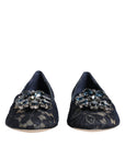 Dolce & Gabbana Blue Taormina Lace Crystals Flats Shoes