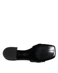 Versace Black Leather Logo Plaque Slip On Slides Flats Shoes