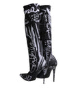 Dolce & Gabbana Black Logo Stretch Heels High Boots Shoes
