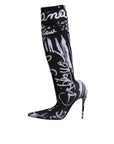 Dolce & Gabbana Black Logo Stretch Heels High Boots Shoes
