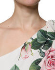 Dolce & Gabbana White Floral Silk One Shoulder Midi Dress