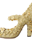 Dolce & Gabbana Gold Floral Crystal Mary Janes Pumps