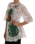 Dolce & Gabbana White Crystal Embellished Lace Blouse