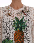 Dolce & Gabbana White Crystal Embellished Lace Blouse