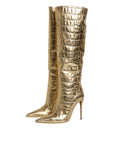 Dolce & Gabbana Gold Leather Stiletto Heels High Boots Shoes