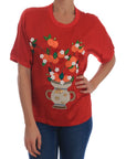 Dolce & Gabbana Red Silk Oranges Floral Crystal Blouse