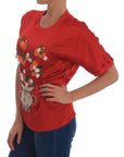 Dolce & Gabbana Red Silk Oranges Floral Crystal Blouse