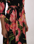 Dolce & Gabbana Black Pink Tulip Print Stretch Shift Dress