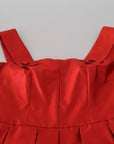 Dolce & Gabbana Red A-line Pleated Midi Satin Silk Dress