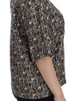 Dolce & Gabbana Gray Gold Key Print Silk Blouse T-shirt