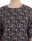 Dolce & Gabbana Gray Gold Key Print Silk Blouse T-shirt