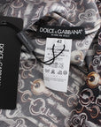 Dolce & Gabbana Gray Gold Key Print Silk Blouse T-shirt
