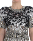 Dolce & Gabbana Crystal Silver Runway Handmade Dress