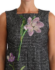 Dolce & Gabbana Gray Houndstooth Floral Appliqué Shift Mini Dress