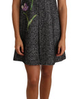 Dolce & Gabbana Gray Houndstooth Floral Appliqué Shift Mini Dress