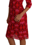 Dolce & Gabbana Floral Crochet Lace Red Pink Sheath Dress