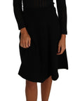 Dolce & Gabbana Black Knitted Wool Sheath Long Sleeves Dress
