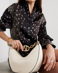 Valentino Garavani Ivory Leather Small Hobo Vlogo Shoulder Bag
