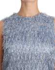 Dolce & Gabbana Light Blue Fringe Shift Gown Dress